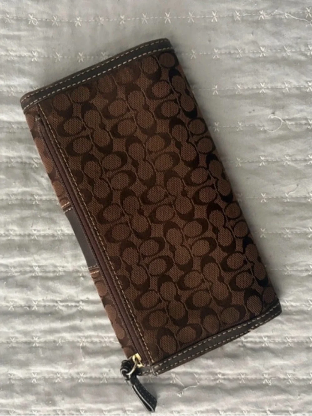 Coach Brown Monogram Zip Around Wallet